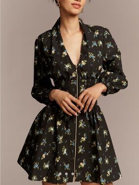 Anthropologie tommie Black Floral Zip-Front Mini Dress